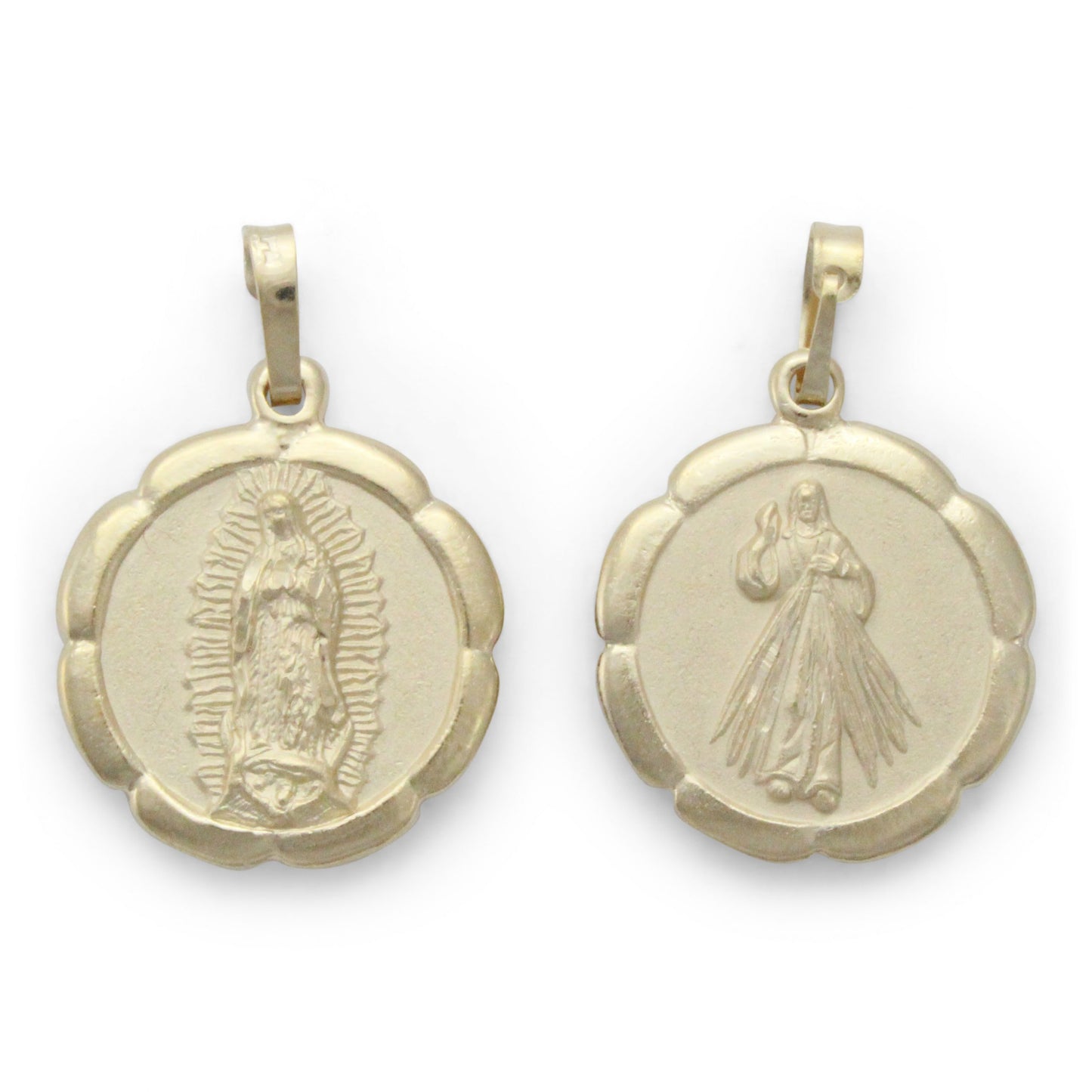 Medalla dual El Señor de la Misericordia / Virgen de Guadalupe en chapa de oro 14K con cadena