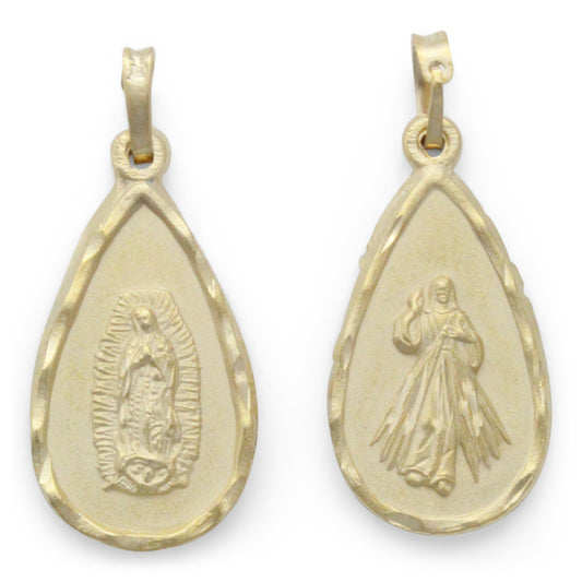 Medalla dual El Señor de la Misericordia / Virgen de Guadalupe en chapa de oro 14K con cadena