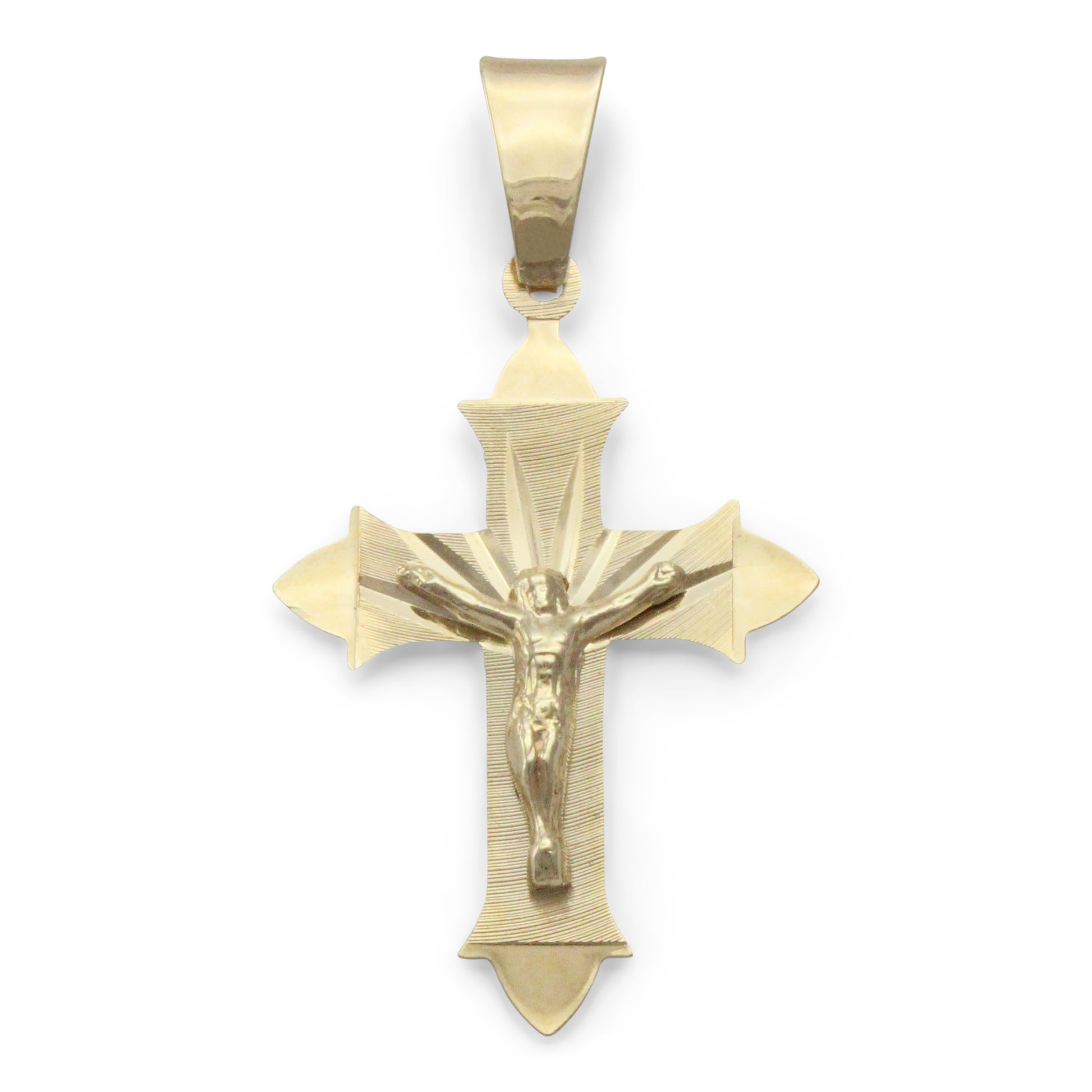 Crucifijo gótico en chapa de oro 14K con cadena.En Santa María del Monte, tienda católica,nuestra meta es evangelizar y nuestros productos nos ayudan a hacerlo, por eso te ofrecemos siempre lo mejor como estos "Crucifijos" La Cruz es el símbolo más distintivo del cristianismo.Nos recuerda el gran sacrificio que hizo Jesús, el Hijo de Dios, al permitir que le mataran de una forma tan cruel y dolorosa..Disfrutalo y ayúdanos a llevar el mensaje de Cristo.Se parte de Nuestra Misión!¡